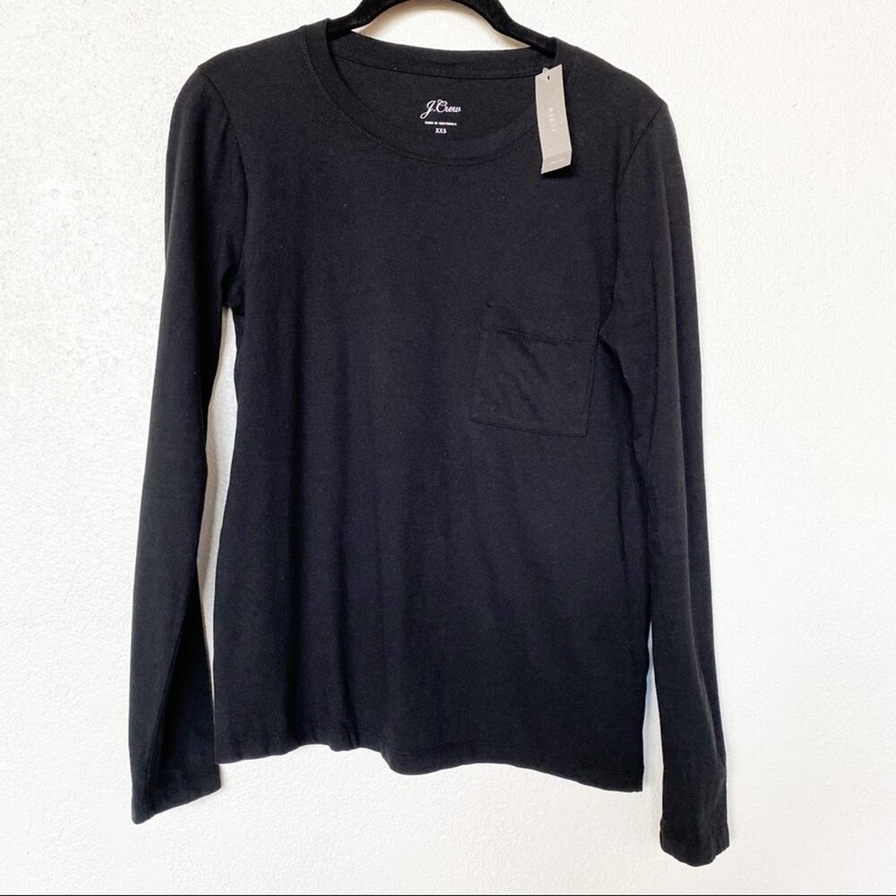 J. Crew Long Sleeve Crewneck Black Pocket Tee Size XXS